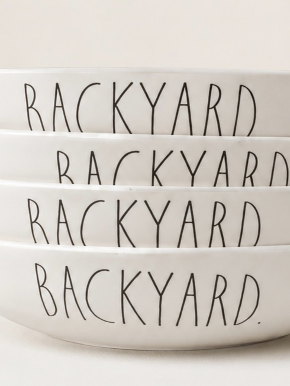 Rae Dunn White Ceramic "BACKYARD" Stackable Bowls with Black Lettering